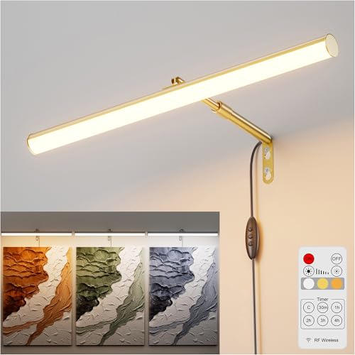 irotine Gold Bilderleuchte mit Fernbedienung Plug in,4W Dimmbare Bilderlampe Plugin mit Timer,3000K-6000K Bild Beleuchtung,Drehbares Bilderrahmen Beleuchtung,LED Bildbeleuchtung von irotine