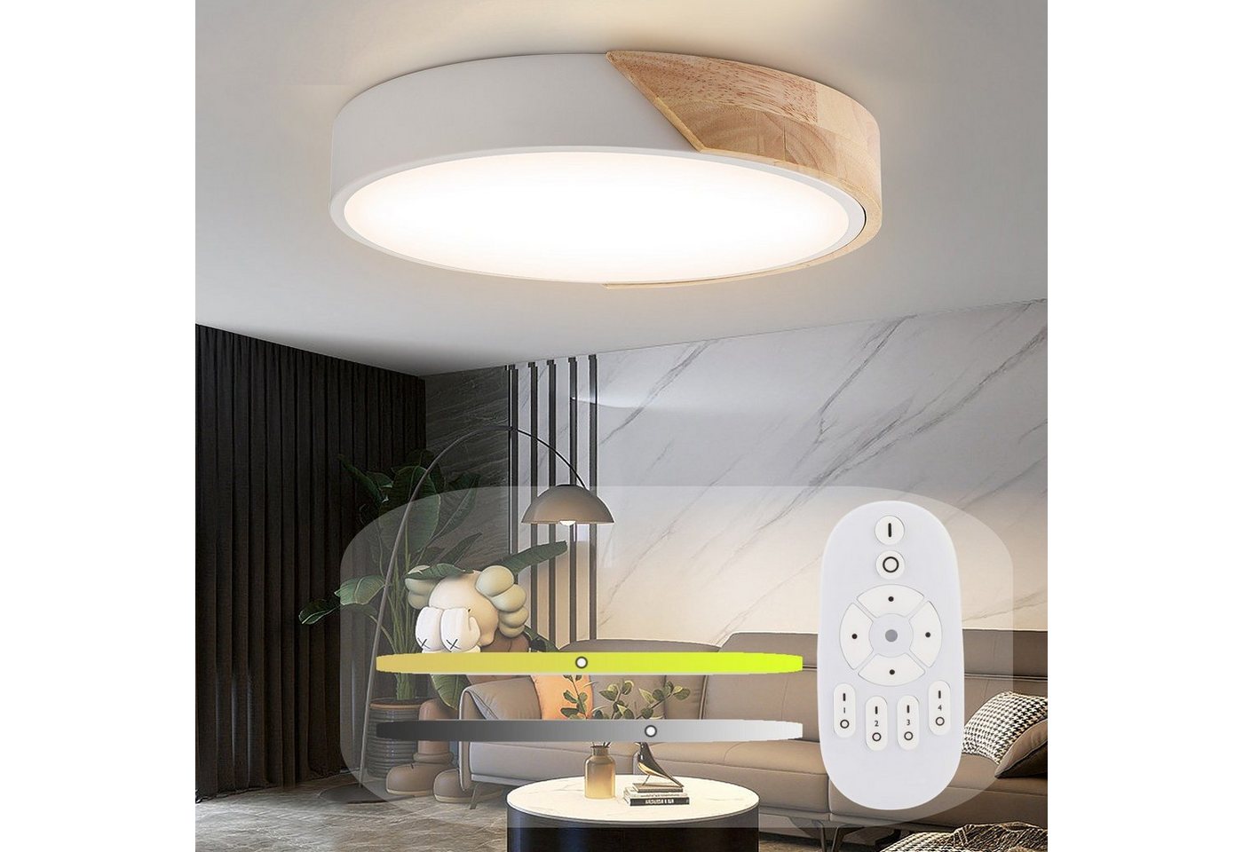 iscooter Deckenleuchte 24W LED Deckenlampe Holz& Metall, ultradünne, Dimmbar, Ø30Cm, LED fest integriert, Warmweiß, Deckenbeleuchtung für Schlafzimmer Wohnzimmer Keller Balkon Küche von iscooter