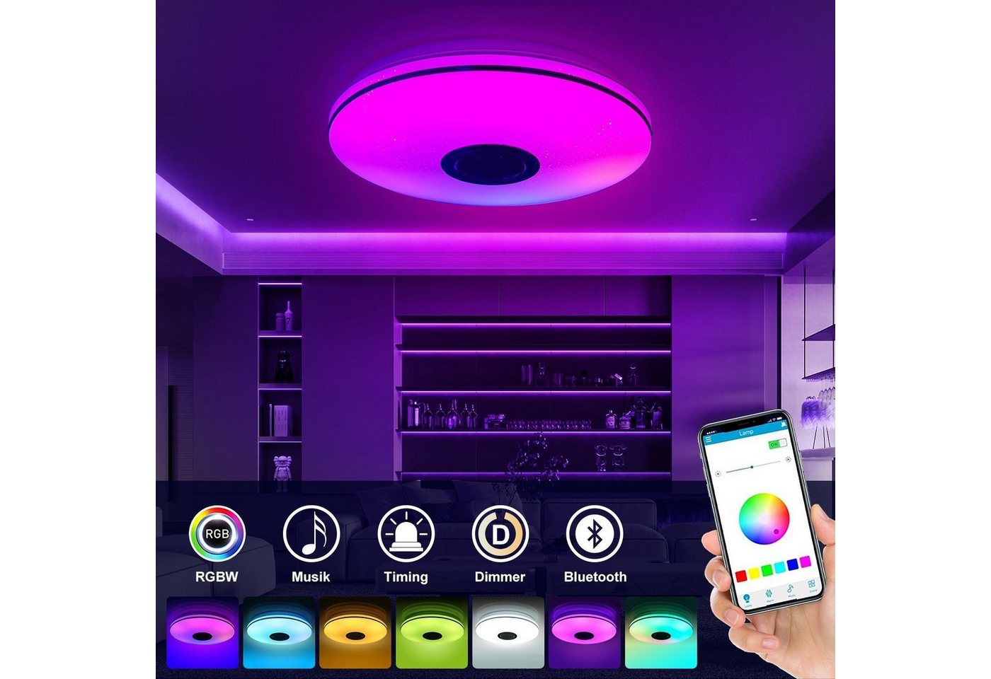 iscooter Deckenleuchte 36W LED Deckenlampe Bluetooth Lautsprecher RGB Dimmbar von iscooter