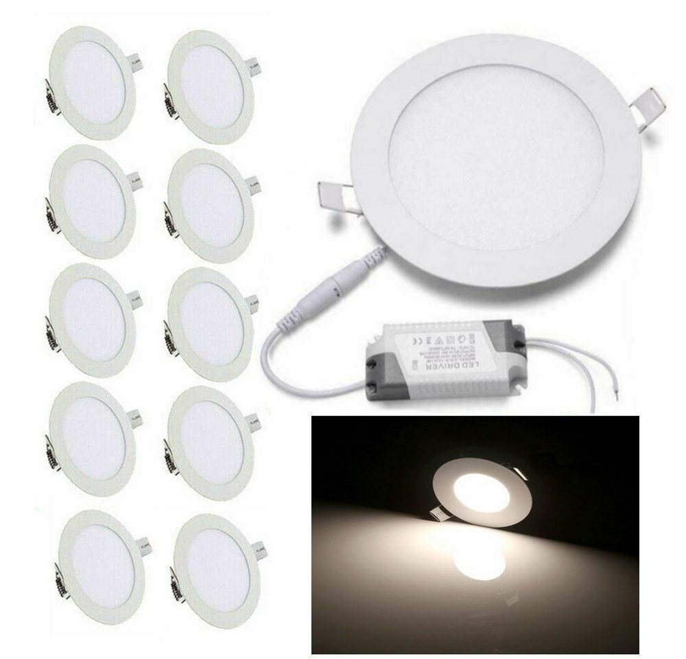 WILGOON LED Einbauleuchte Ultra flach Lampe 10x Set, 120mm Einbautiefe, 6W rund Ø 120mm, Deckenlampe, 3W-12W, Ø 83mm - 170mm, 2700K - 6400K, LED Deckenleuchte von WILGOON