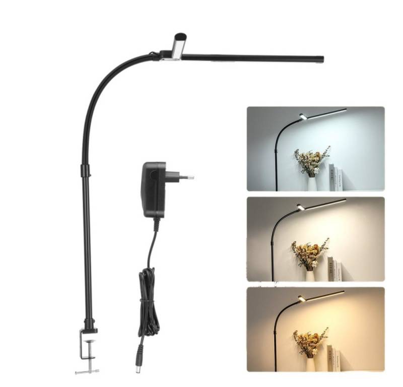 WILGOON Schreibtischlampe 24W LED Schreibtischlampe dimmbar, 80cm Doppelkopf klemmbar, LED fest integriert, Kaltweiß, Naturweiß, Warmweiß, Fernbedienung 5 Helligkeit,5 Farbe Tischlampe,Taste&Fernbedienung von WILGOON