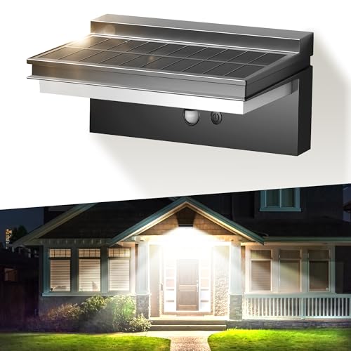 Solarlampen für Außen mit Bewegungsmelder, 4400mAh, IP65 Wasserdicht, Superhell Wandleuchte 1500LM Kaltweiß 6500K, 4 Betriebsmodi für Garten, Garage, Vordach, Terrasse und Hof von iseeway