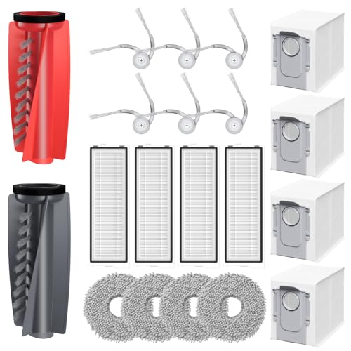 20 Stück Qrevo Curv Zubehör kompatibel mit Roborock Qrevo Curv/Curv s5x/ Curv s5a/Qrevo Edge Rboter-Staubsauger, 2 Rollenbürste, 4 HEPA-Filter, 4 Staubbeutel, 4 Wischtücher, 6 Seitenbürsten von isinlive