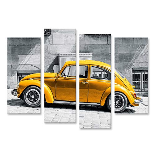 Bild Bilder auf Leinwand Käfer Vintage Beetle Gelb vor Schwarz Weißem Hintergrund Wandbild, Poster, Leinwandbild MRR von islandburner