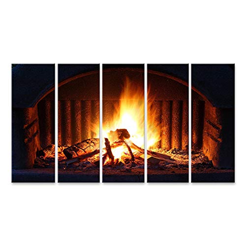 Bild Bilder auf Leinwand Kamin mit Feuer bei Nacht - Außenaufnahme Wandbild Poster Leinwandbild RCC von islandburner,