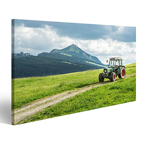 Bild auf Leinwand Alter Traktor Wiese Schöner Bergblick Alpen Frisches Gras Zu Alpinen Bergen Wandbild Poster Kunstdruck Bilder von islandburner