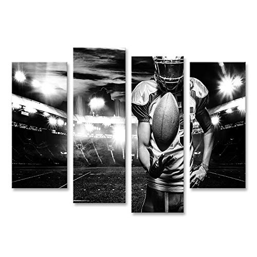 islandburner Bild auf Leinwand American Football Spieler Helm Mit Ball Im Stadion Schwarz Weiß Bilder Wandbilder Poster von islandburner