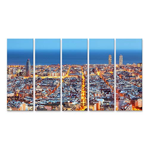 Bild auf Leinwand Barcelona Skyline Luftaufnahme Nacht Spanien Wandbild Poster Kunstdruck Bilder von islandburner