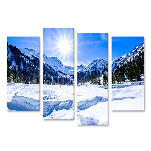 Bild auf Leinwand Berge im Dorf Perstisau in Österreich im Winter Wandbild Leinwandbild Kunstdruck Poster 130x80cm - 4 Teile von islandburner,