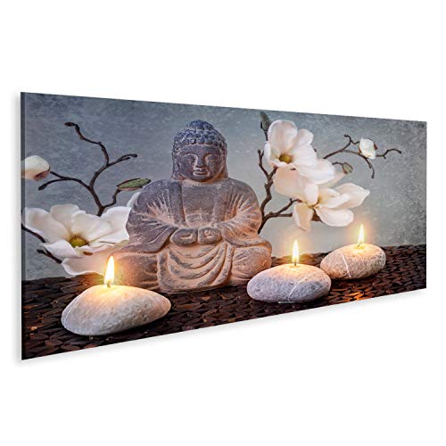 Bild auf Leinwand Buddha in der Meditation, religiöses Konzept Wandbild Leinwandbild Kunstdruck Poster 120x40cm - Panorama von islandburner,