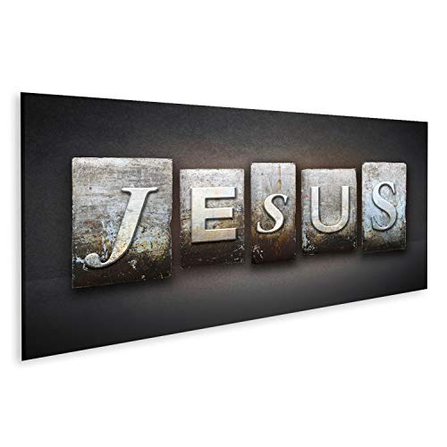 Bild auf Leinwand Der Name JESUS ist in der alten Buchdruckerei geschrieben. Wandbild Leinwandbild Kunstdruck Poster 120x40cm - Panorama von islandburner,