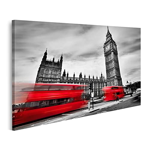 Bild auf Leinwand London Uk Rote Busse Big Ben Palace Westminster Schwarz Weiß Bewegung Icons England Farbe Wandbild Poster Kunstdruck Bilder von islandburner