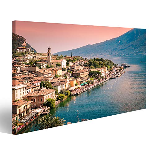 Bild auf Leinwand Panorama Von Limone Sul Garda Einer Kleinen Stadt Am Gardasee Italien Wandbild Poster Kunstdruck Bilder 80x40cm von islandburner