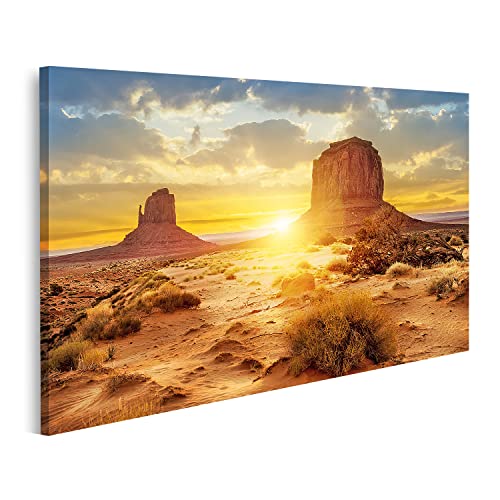 Bild auf Leinwand Sonnenuntergang Sisters Monument Valley Usa Wandbild Poster Kunstdruck Bilder von islandburner