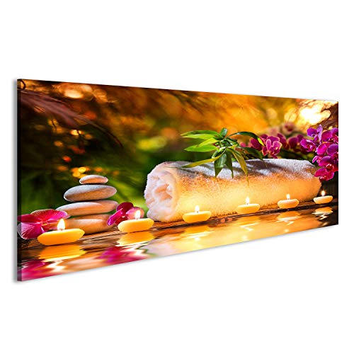 Bild auf Leinwand Spa-Massage im Garten - Kerzen und Wasser Wandbild Poster Leinwandbild von islandburner,