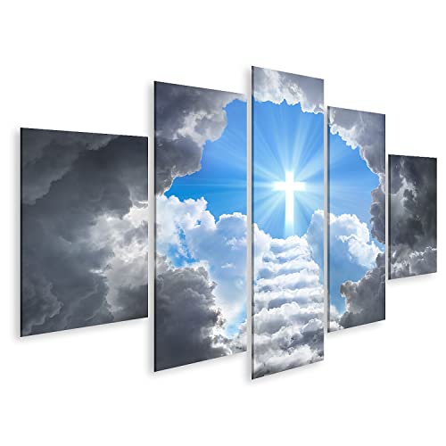 Bild auf Leinwand Treppe Zum Kreuz Licht Ende Tunnel Jesus Gott 5 Teile Wandbild Poster Kunstdruck Bilder 170x80cm von islandburner