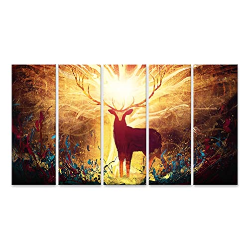 Prime Bild auf Leinwand Fantasy Magischer Wald Hirsch Große Goldene Hörner Wandbild Poster Kunstdruck Bilder von islandburner