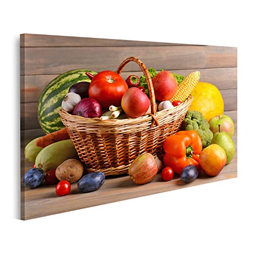 Prime Bild auf Leinwand Obst und Gemüse im Korb Poster, Leinwandbild, Wandbilder von islandburner