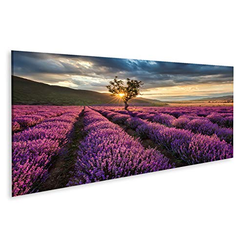 islandburner, Bild auf Leinwand Atemberaubende Landschaft mit Lavendelfeld bei Sonnenaufgang Wandbild Leinwandbild Kunstdruck Poster 120x40cm - Panorama von islandburner,