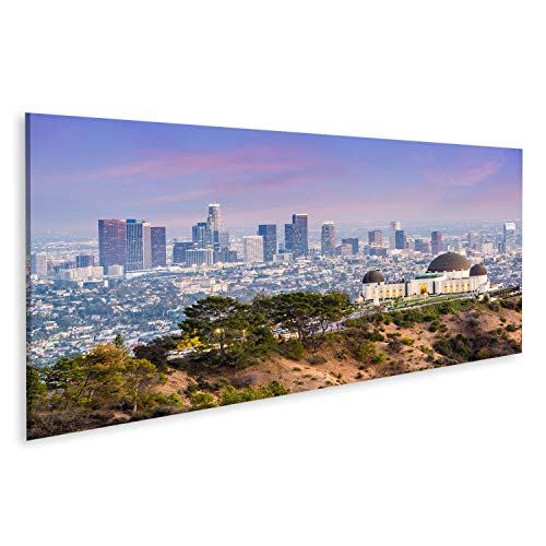 islandburner, Bild auf Leinwand Los Angeles, Kalifornien, USA, Skyline in der Innenstadt von Griffith Park. Wandbild Leinwandbild Kunstdruck Poster 120x40cm - Panorama von islandburner,