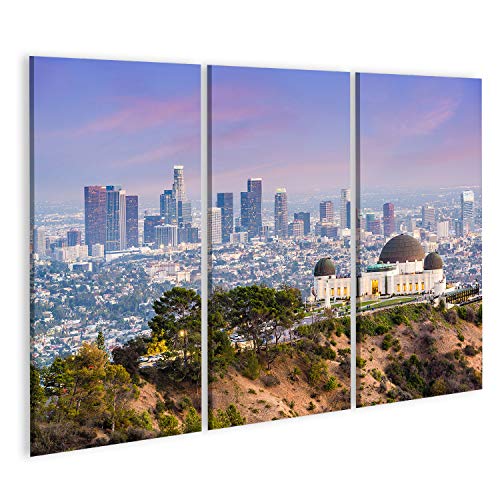 islandburner, Bild auf Leinwand Los Angeles, Kalifornien, USA, Skyline in der Innenstadt von Griffith Park. Wandbild Leinwandbild Kunstdruck Poster 130x80cm - 3 Teile von islandburner,