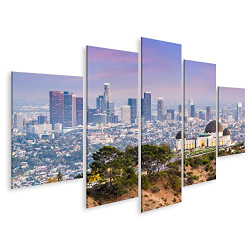 islandburner, Bild auf Leinwand Los Angeles, Kalifornien, USA, Skyline in der Innenstadt von Griffith Park. Wandbild Leinwandbild Kunstdruck Poster 170x80cm - 5 Teile von islandburner,