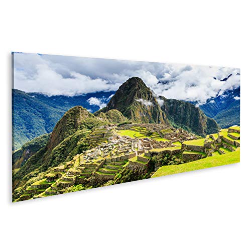 islandburner, Bild auf Leinwand Machu Picchu, Peru. UNESCO-Weltkulturerbe. Eines der neuen sieben Weltwunder der Welt Wandbild Leinwandbild Kunstdruck Poster 120x40cm - Panorama von islandburner,