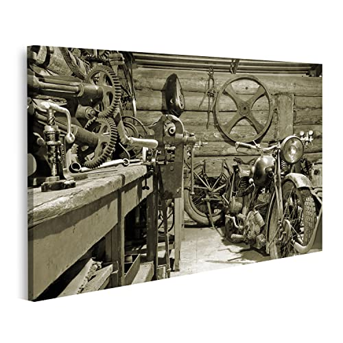 islandburner Bild auf Leinwand Vintage Motorrad Und Werkzeuge Garage Werkstatt Bilder Wandbilder Poster von islandburner