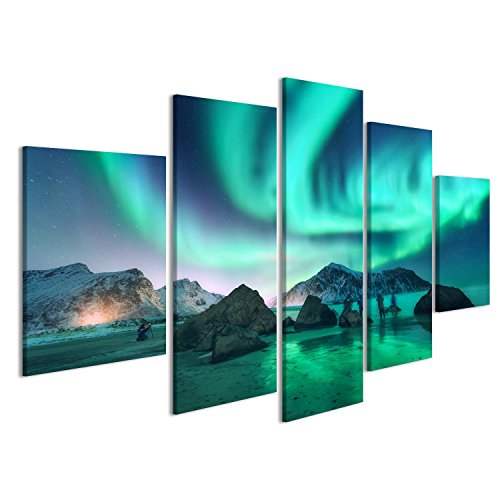 islandburner Bild Bilder auf Leinwand Green Aurora Borealis und Fotografen. Aurora.Nordlichter in Lofoten-Inseln, Norwegen. Sternenhimmel Wandbild, Poster, Leinwandbild JTX von islandburner