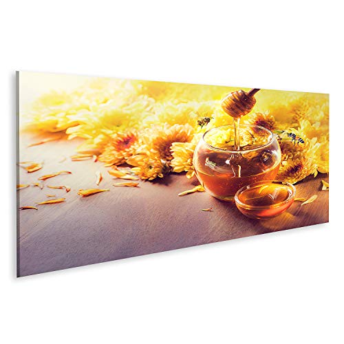 islandburner Bild auf Leinwand Honig Glas Bienen Fliegen Blumen Holzboden Bilder Wandbilder Poster von islandburner