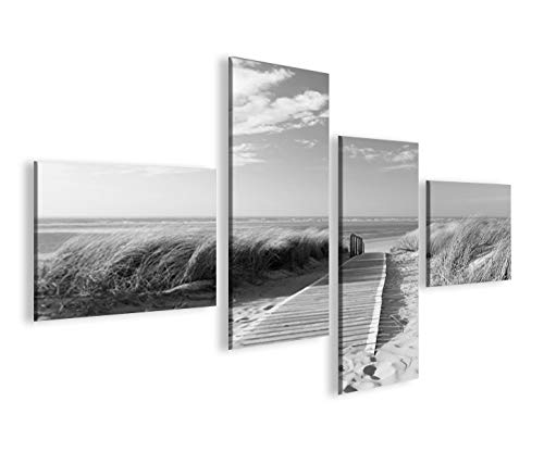 islandburner Bild Bilder auf Leinwand Strand Schwarz/Weiss Nordseestrand Langeoog 4L XXL Poster Leinwandbild Wandbild Dekoartikel Wohnzimmer Marke von islandburner