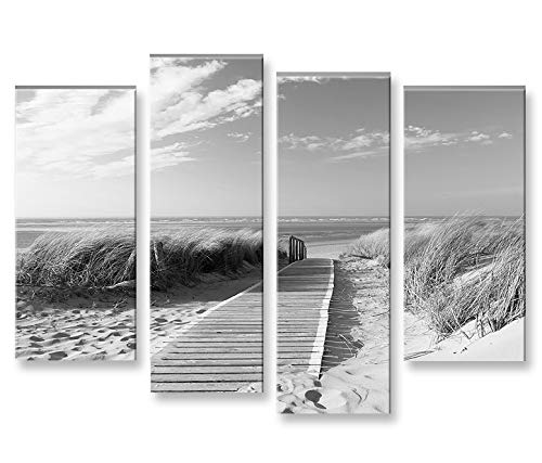 islandburner Bild Bilder auf Leinwand Strand Schwarz/Weiss Nordseestrand Langeoog 4er XXL Poster Leinwandbild Wandbild Dekoartikel Wohnzimmer Marke von islandburner