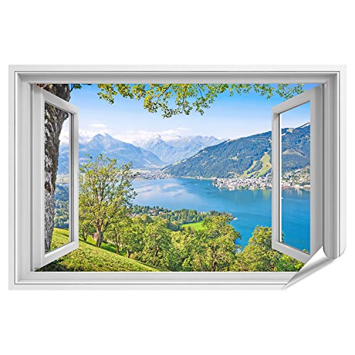 islandburner Bild Poster XXL Fensterblick Wunderschöne Landschaft mit Alpen und Bergsee in Zell Am See Österreich Sagenhafter Effekt Premium Fotodruck Bilder auf Foto Papier 130x90cm von islandburner