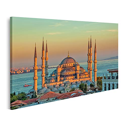 islandburner Bild auf Leinwand Blaue Moschee Sonnenuntergang Istanbul Sultanahmet Wandbild Poster Bilder 80x40cm von islandburner