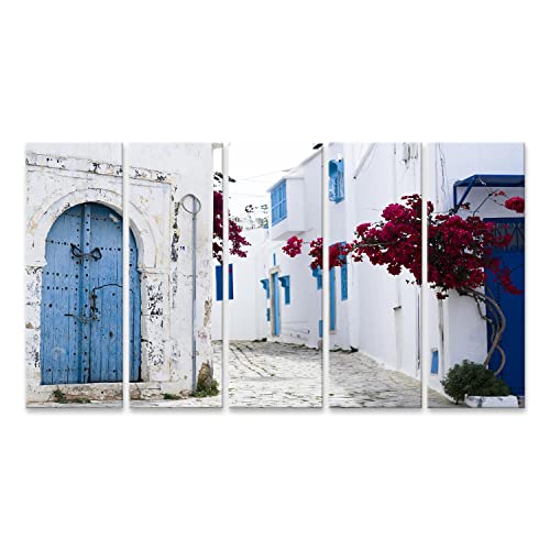 islandburner Bild auf Leinwand Blaue Türen Fenster Weiße Wand Gebäude Sidi Bou Said Tunesien Bilder Wandbilder Poster ISBE-5P von islandburner
