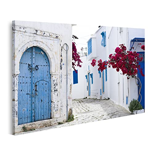 islandburner Bild auf Leinwand Blaue Türen Fenster Weiße Wand Gebäude Sidi BOU Said Tunesien Bilder Wandbilder Poster ISBE-1K von islandburner