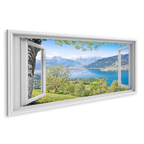 islandburner Bild auf Leinwand Blick Auf Die Berge Und Den See Durch Ein Offenes Fenster Bilder Wandbilder Poster von islandburner