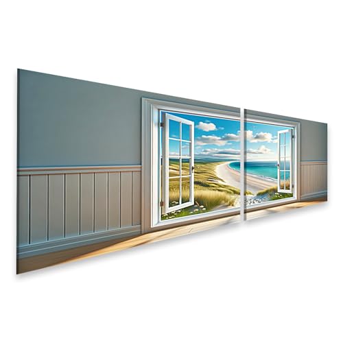 islandburner Bild auf Leinwand Blick aus dem Fenster auf den Strand und das Meer Bilder Wandbilder Poster von islandburner