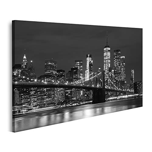 islandburner Bild auf Leinwand Brooklyn Bridge und Downtown Wolkenkratzer in New York Schwarz und Weiß Wandbild Poster Kunstdruck Bilder 80x40cm von islandburner