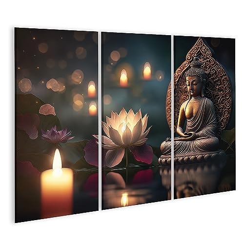 islandburner Bild auf Leinwand Buddha Purnima Vesak Tag Buddha Statue Lotusblume Kerzenlicht Bilder Wandbilder Poster JEKE-3P von islandburner