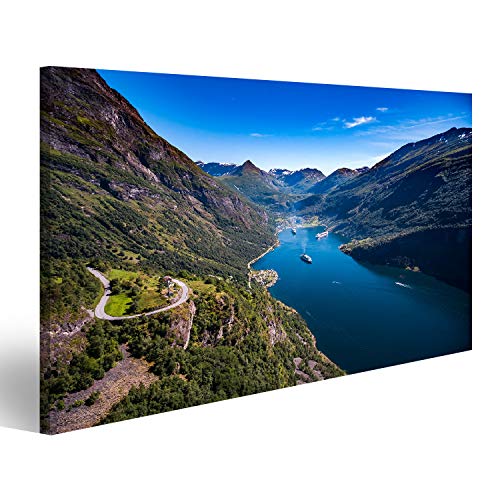 islandburner Bild auf Leinwand Fjord von Geiranger Schöne Natur Norwegen Luftbild Storfjord (Großer Fjord) Wanddekoration von islandburner