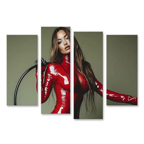 islandburner Bild auf Leinwand Frau in rotem Latexanzug mit Peitsche (2) für Schlafzimmer Erotik BDSM-Studio Bilder Wandbilder Poster von islandburner