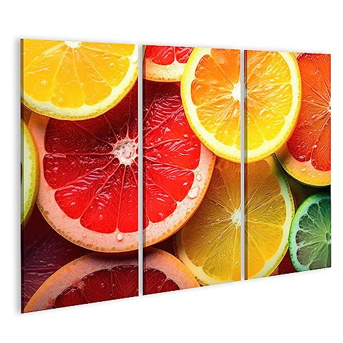 islandburner Bild auf Leinwand Frische Scheiben Verschiedene Arten von Zitrusfrüchten Orange Limette Zitrone Kü Bilder Wandbilder Poster JBAA-3P von islandburner
