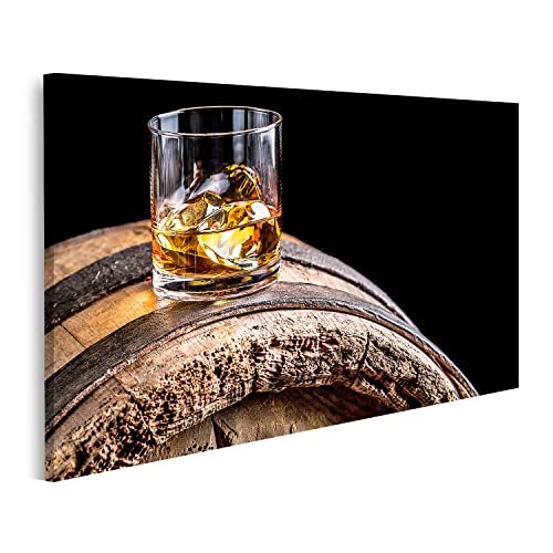 islandburner Bild auf Leinwand Glas Whisky Mit EIS Auf Alten Holzfass Wandbild Poster Kunstdruck Bilder von islandburner