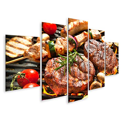 islandburner Bild auf Leinwand Grill Assorted Delicious Grilled Meat Vegetable Over Coals Barbecue Wandbild Leinwandbild Bilder für Wohnzimmer GDDK-MFP von islandburner