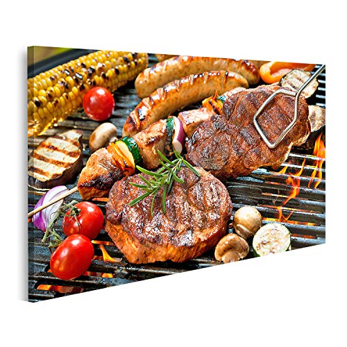 islandburner Bild auf Leinwand Grill Fleisch Wurst Gemüse Zange für Grill Bilder Drucke für Wohnzimmer Büro von islandburner
