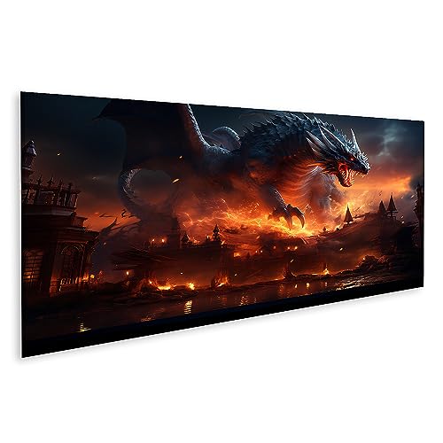 islandburner Bild auf Leinwand Großer Drache Mitte Feuer Gefüllt Stadt Großer Drache Mitte Feuer Gefüllt Stadt Bilder Wandbilder Poster JDUS-Pano von islandburner