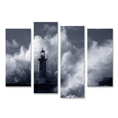 islandburner Bild auf Leinwand Großer Ozean Stürmischen Wellen Über Alte Leuchtturm Von Douro Bilder Wandbilder Poster von islandburner