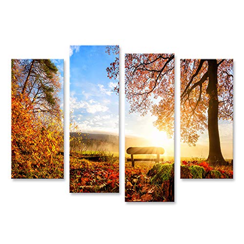 islandburner Bild auf Leinwand Herbstlandschaft Mit Der Sonne Die Eine Bank Unter Einem Baum Mit Vielen Goldene Bilder Wandbilder Poster von islandburner