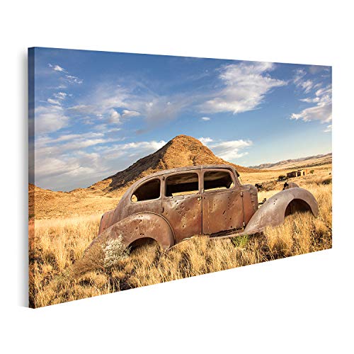 islandburner Bild auf Leinwand Historisches Auto mit Einschusslöchern in Namibia Wandbild Leinwandbild Bilder für Wohnzimmer GBTE-1P von islandburner